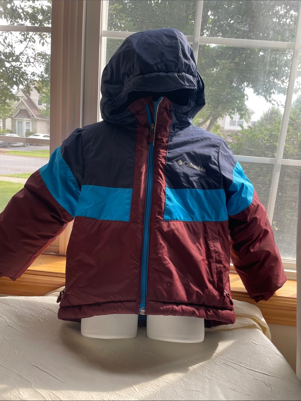 Columbia Kids Colorblock Hooded Puffer Jacket - Navy, Maroon, Bright Blue